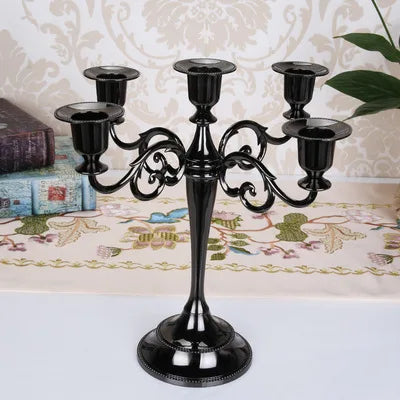 KIMLUD, Silver Gold Black Bronze Metal Candle Holder Retro 5 Arms Candle Holder Dinner Hotel Home Decor Romantic Retro Candlestick, Black, KIMLUD APPAREL - Womens Clothes