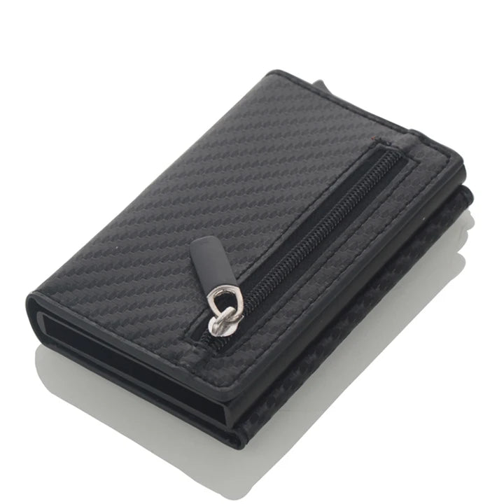 KIMLUD, Cizicoco Credit Card Holder 2020 New Aluminum Box Card Wallet RFID PU Leather Pop Up Card Case Magnet Carbon Fiber Coin Purse, Carbon fiber black, KIMLUD APPAREL - Womens Clothes