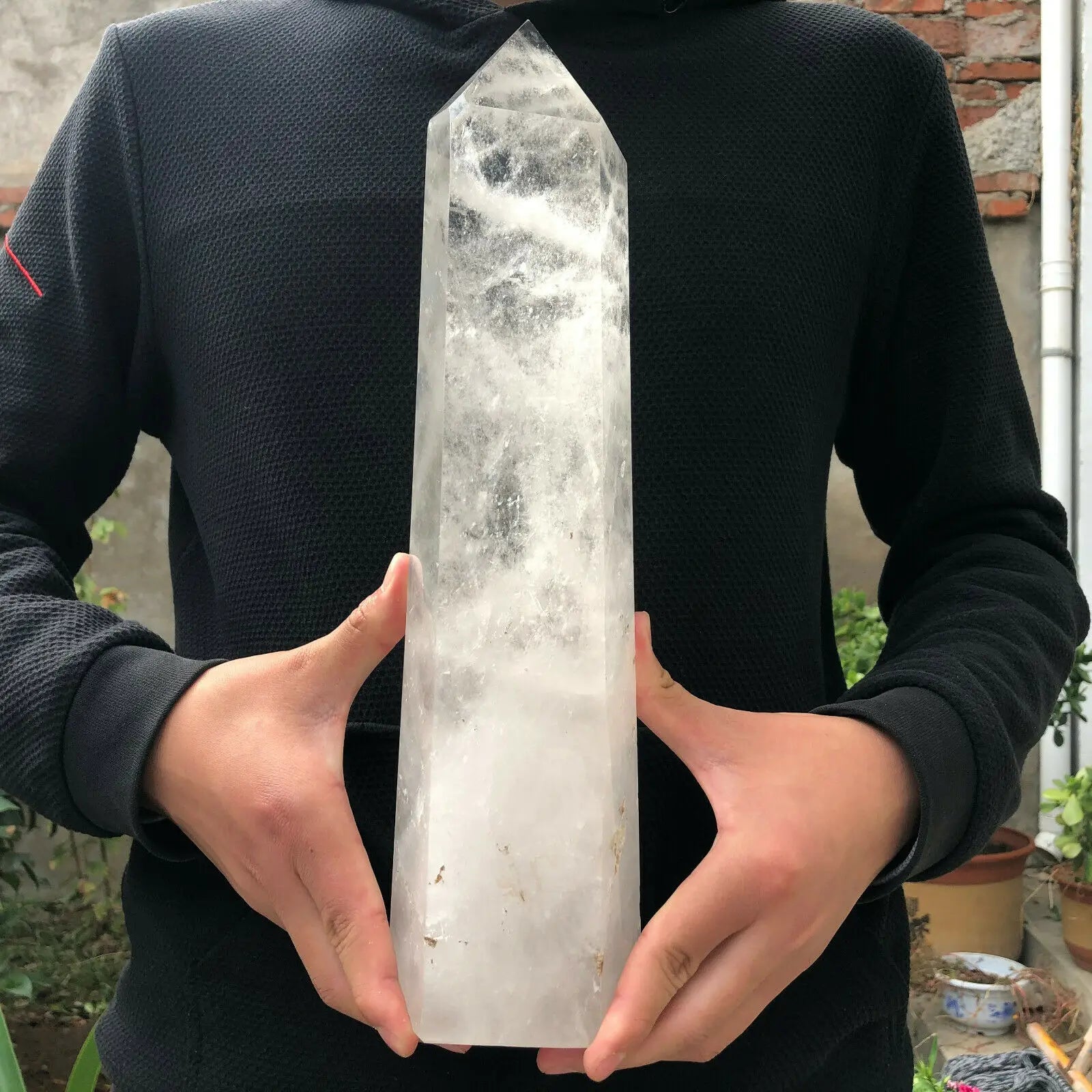 Natural White Quartz Hand Carved Crystal Tower Wand Reiki Healing - KIMLUD