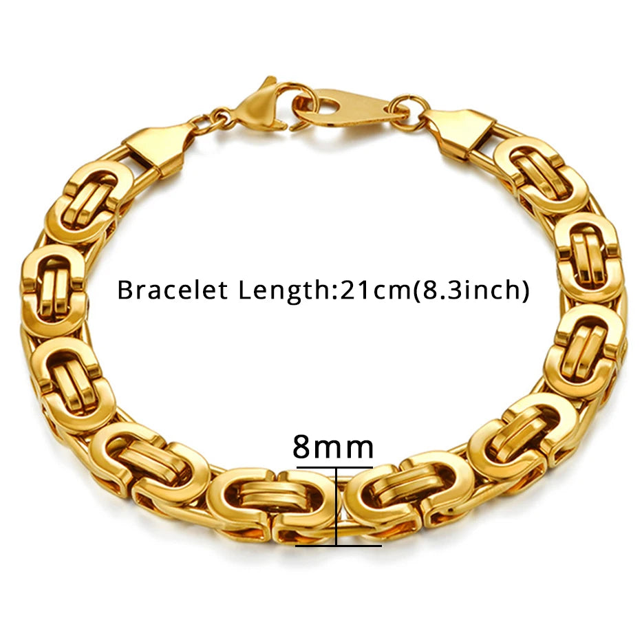 Mens 316L Stainless Steel Male Bracelet Wholesale Braslet Gold Silver Color Braclet Chunky Cuban Chain Link Bracelet For Man