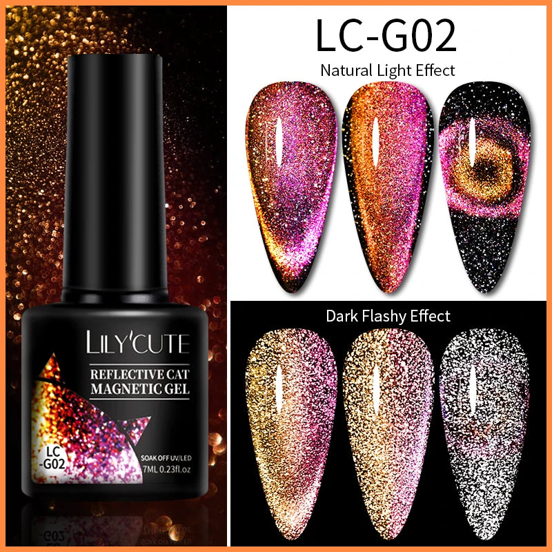 KIMLUD, LILYCUTE 7ML Sparkling Glitter Rainbow Cat Magnetic Gel Nail Polish 9D Colorful  Semi Permanent Soak Off Nail Art UV Gel Varnish, LC-G02, KIMLUD APPAREL - Womens Clothes