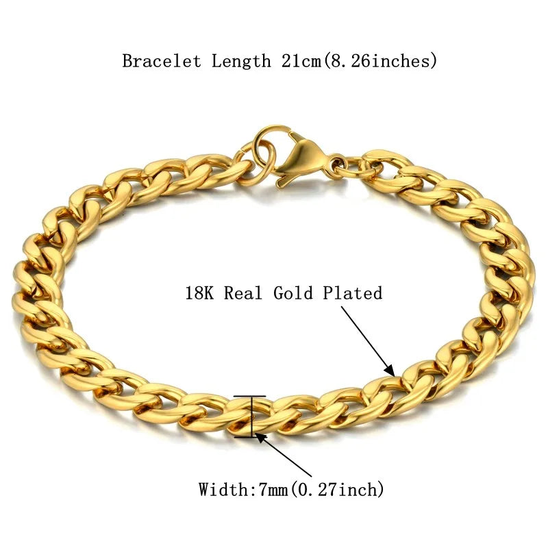 Mens 316L Stainless Steel Male Bracelet Wholesale Braslet Gold Silver Color Braclet Chunky Cuban Chain Link Bracelet For Man