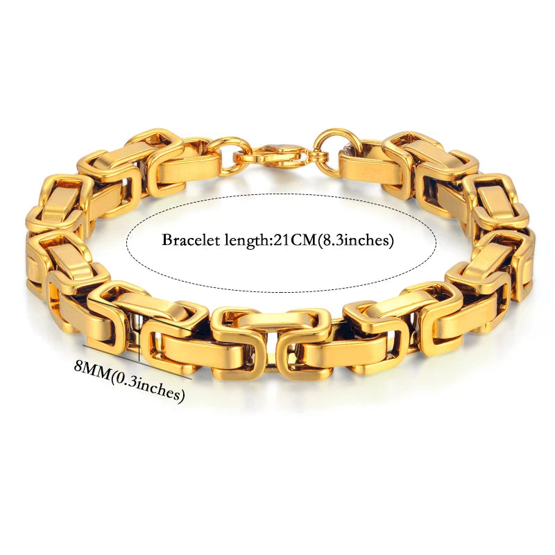 Mens 316L Stainless Steel Male Bracelet Wholesale Braslet Gold Silver Color Braclet Chunky Cuban Chain Link Bracelet For Man