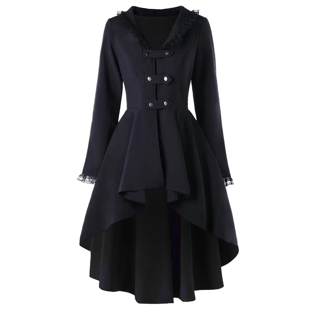 Gothic Steampunk Button Coat Victorian Coat  Blazer Outwear Women Personality Button Lace Windbreaker