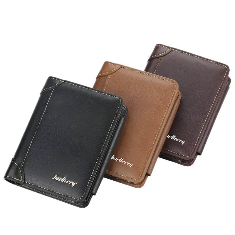 New PU Leather Men Wallets High Quality Zipper Short Desigh Card Holder Male Purse Vintage Coin Holder Men Wallets - KIMLUD