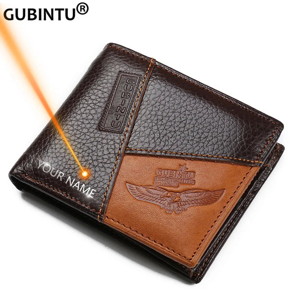 GUBINTU Genuine Leather Men Wallets Coin Pocket Zipper Real Men's Leather Wallet with Coin High Quality Male Purse Eagle cartera - KIMLUD