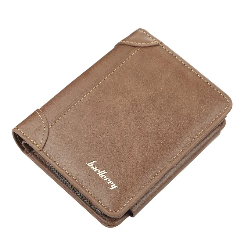 KIMLUD, New PU Leather Men Wallets High Quality Zipper Short Desigh Card Holder Male Purse Vintage Coin Holder Men Wallets, Brown, KIMLUD APPAREL - Womens Clothes