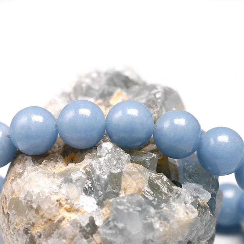 Genuine Natural Stone Peru Blue Angelite Round Beads 6 8 10MM  Bracelet For Women Men Energy Handmade Jewelry Gift