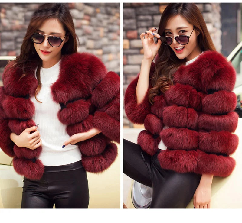 BINYUXD 2018 Faux Fur Factory Fox Faux Fur Coat Women Winter Warm Artifical Fur Coat Overcoat Female Ladies Faux Furs Jacket