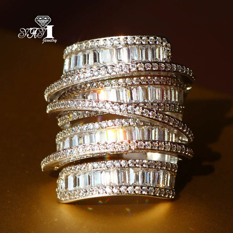 YaYI Jewelry Fashion Complex Design Princess Cut 260pcs+ AAAAA White Zircon Silver Color Engagement  Wedding Party Gift Rings