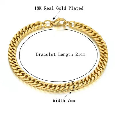 Mens 316L Stainless Steel Male Bracelet Wholesale Braslet Gold Silver Color Braclet Chunky Cuban Chain Link Bracelet For Man