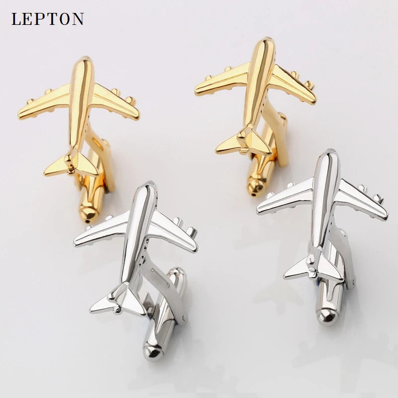 Hot Sale Real Tie Clip Fashion Plane Styling Cuff links Mens Metal AirPlane Cufflinks For Mens Lepton Plane Design Cufflinks - KIMLUD