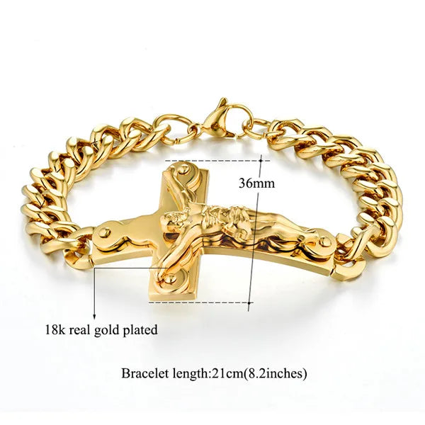 Jesus Cross Men's 316L Stainless Steel Bracelet Male Wholesale pulseira Mens Braclets Gold Color Wrist Bracelets For Men Jewelry