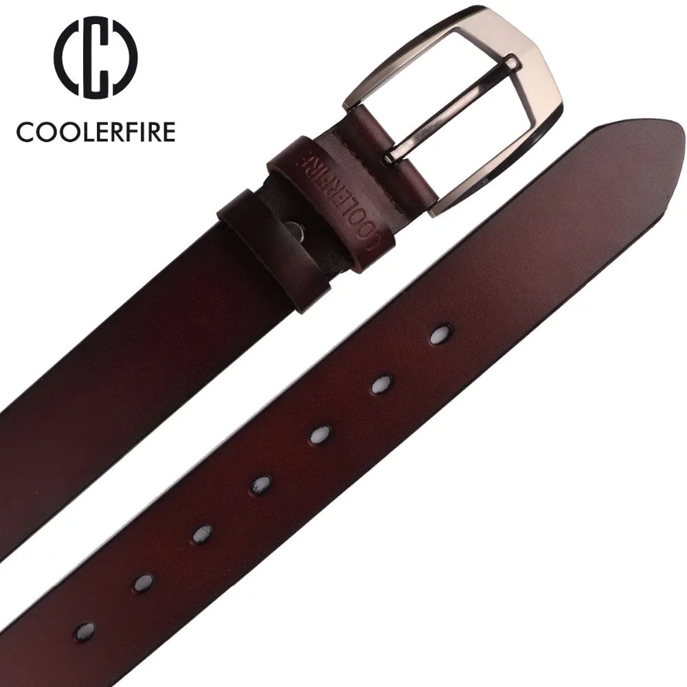 KIMLUD, Coolerfire men high quality genuine leather belt luxury designer belts men cowskin fashion Strap male Jeans for man cowboy HQ043, KIMLUD Womens Clothes