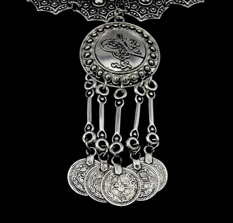 Ethnic Gypsy Vintage Metal Coin Tassel Necklaces Carved Flower For Women Boho Tibetan Silver Necklaces Turkish Tribal Jewelry - KIMLUD