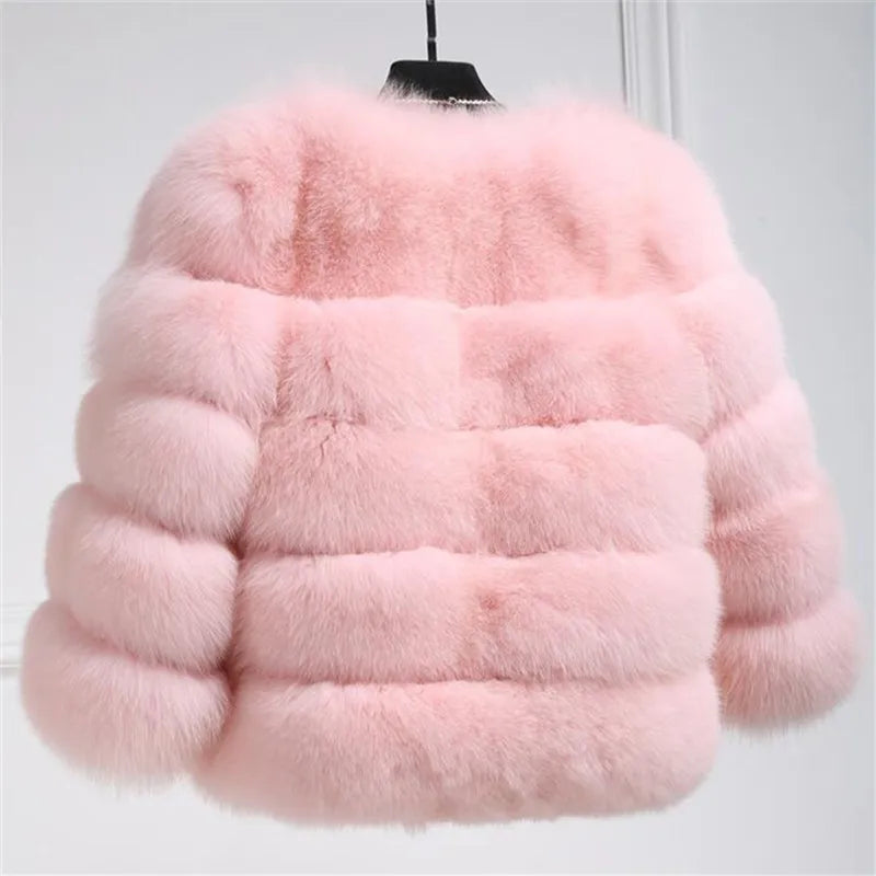 BINYUXD 2018 Faux Fur Factory Fox Faux Fur Coat Women Winter Warm Artifical Fur Coat Overcoat Female Ladies Faux Furs Jacket