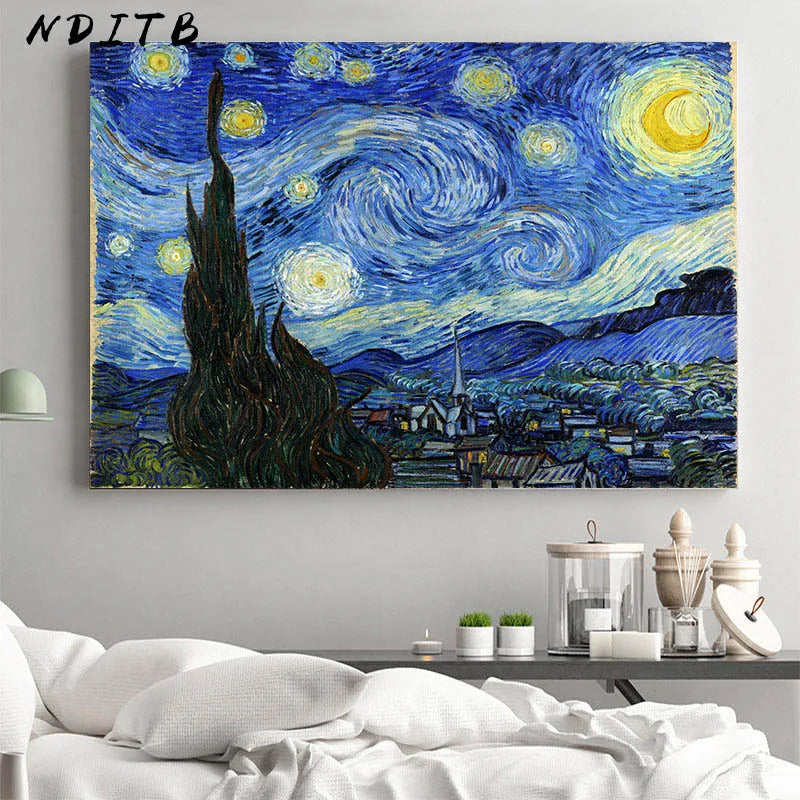 Van Gogh Starry Night Abstract Landscape Canvas Poster Famous Classic Wall Art Print Decorative Picture Modern Living Room Decor - KIMLUD