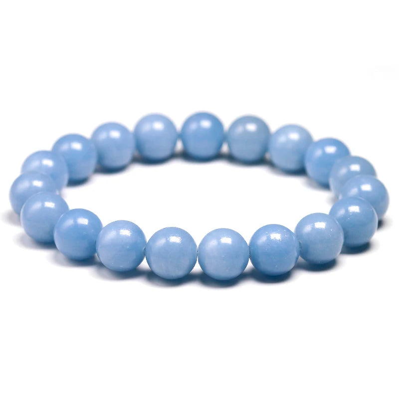 Genuine Natural Stone Peru Blue Angelite Round Beads 6 8 10MM Bracelet For Women Men Energy Handmade Jewelry Gift - KIMLUD