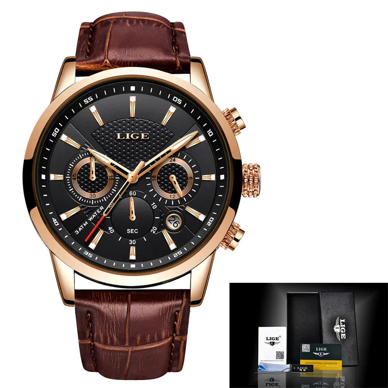 KIMLUD, Multifunction Mens Watches LIGE Top Brand Luxury Casual Quartz Watch Men Sport Waterproof Clock Silver Watches Relogio Masculino, Gold black L, KIMLUD APPAREL - Womens Clothes