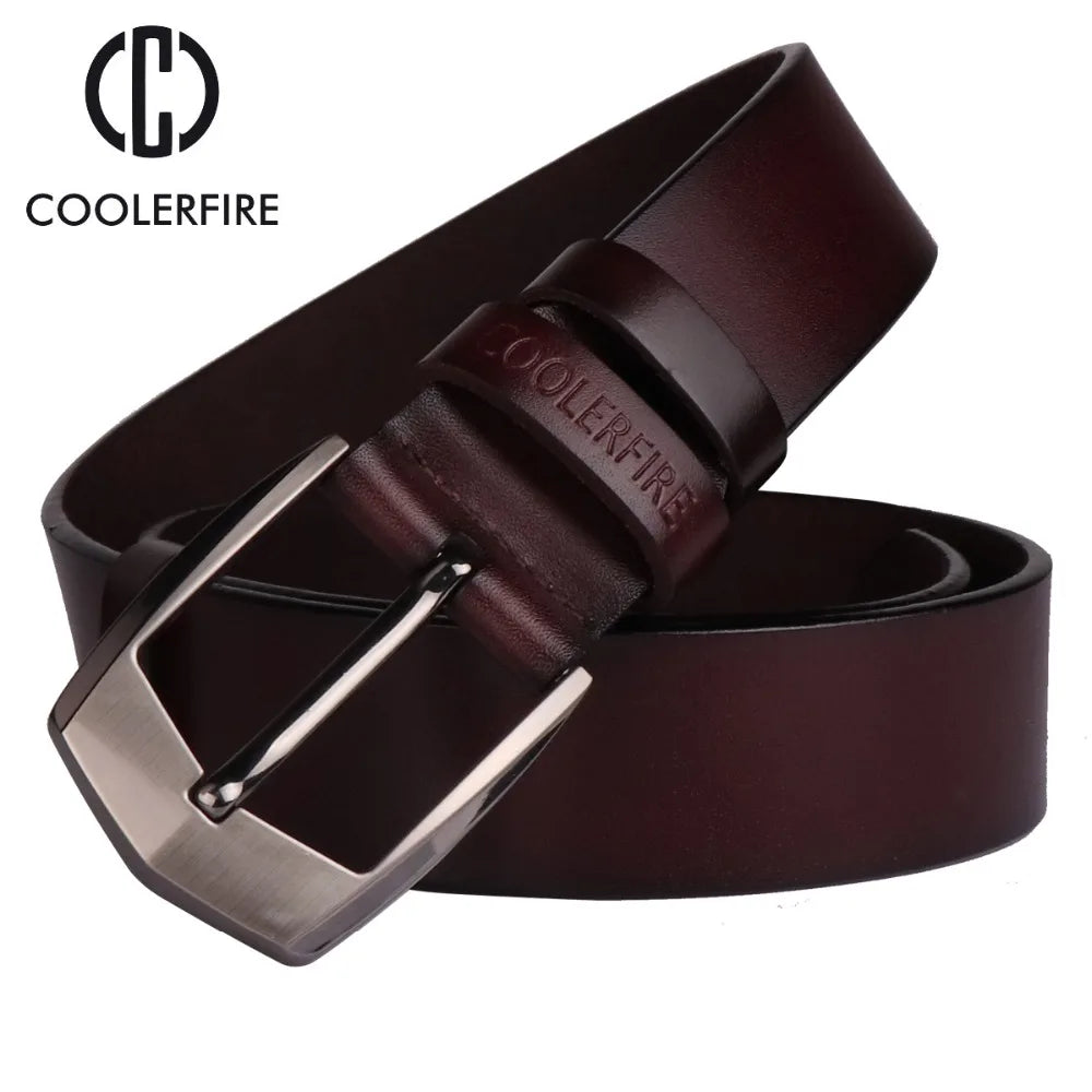 KIMLUD, Coolerfire men high quality genuine leather belt luxury designer belts men cowskin fashion Strap male Jeans for man cowboy HQ043, KIMLUD Womens Clothes