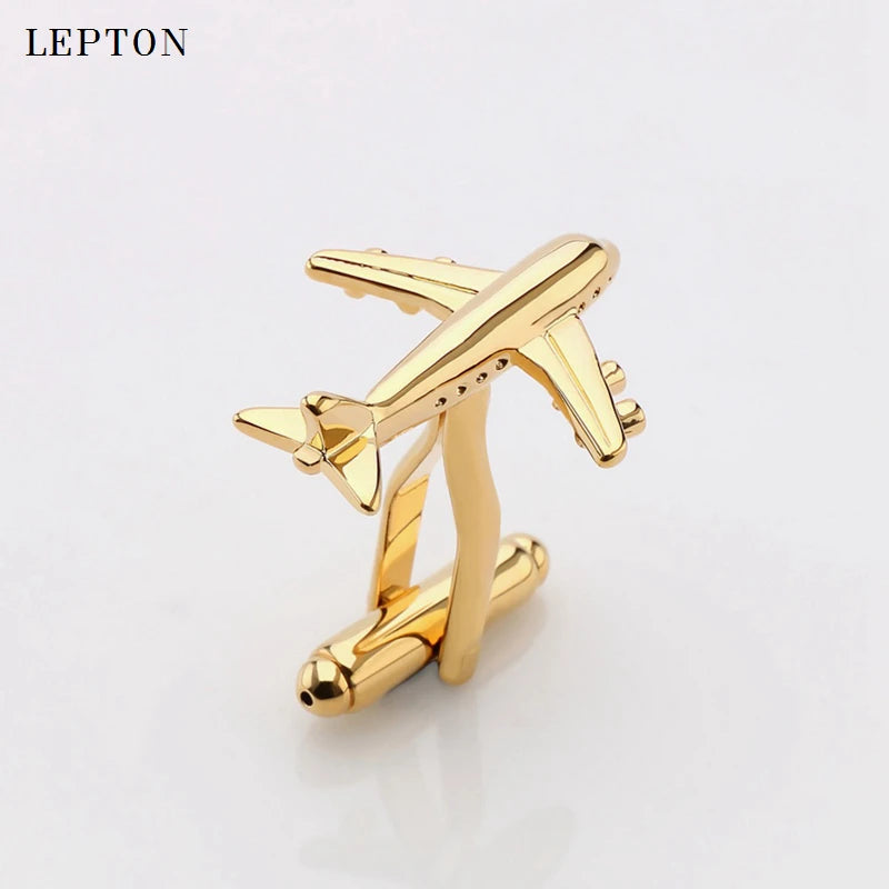 KIMLUD, Hot Sale Real Tie Clip Fashion Plane Styling Cuff links Mens Metal AirPlane Cufflinks For Mens Lepton Plane Design Cufflinks, KIMLUD Womens Clothes