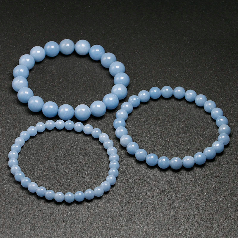 Genuine Natural Stone Peru Blue Angelite Round Beads 6 8 10MM  Bracelet For Women Men Energy Handmade Jewelry Gift