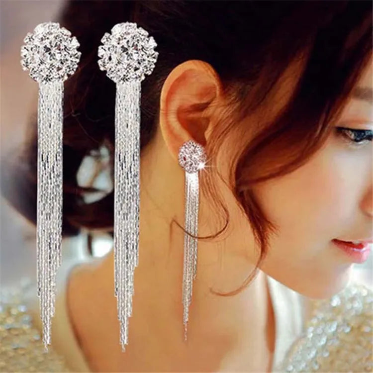 KIMLUD, Korean Fashion Personality Temperament Crystal Tassel Earrings Bridal Ear Jewelry For Women Long Oorbellen, EK4201, KIMLUD APPAREL - Womens Clothes