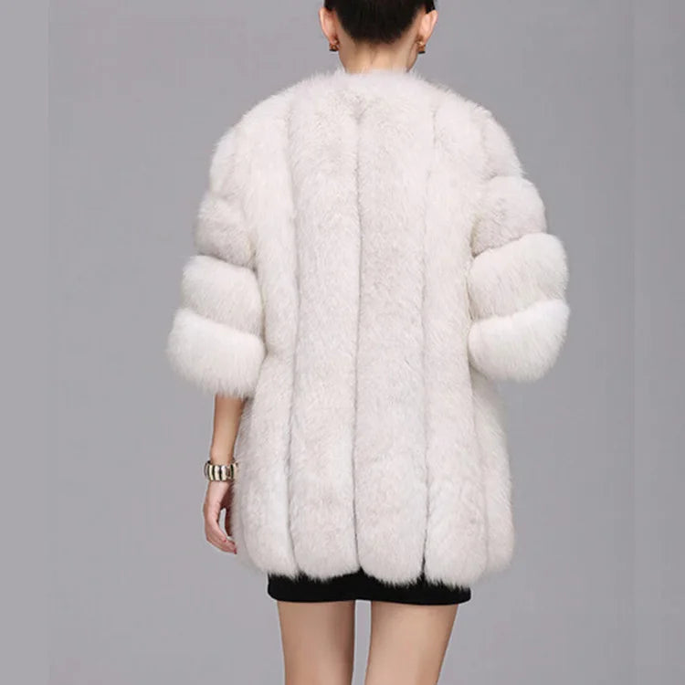 S-4XL Winter Luxury Faux Fox Fur Coat Slim Long Pink Red Blue Faux Fur Jacket Women Fake Fur Coats manteau fourrure wj1231w