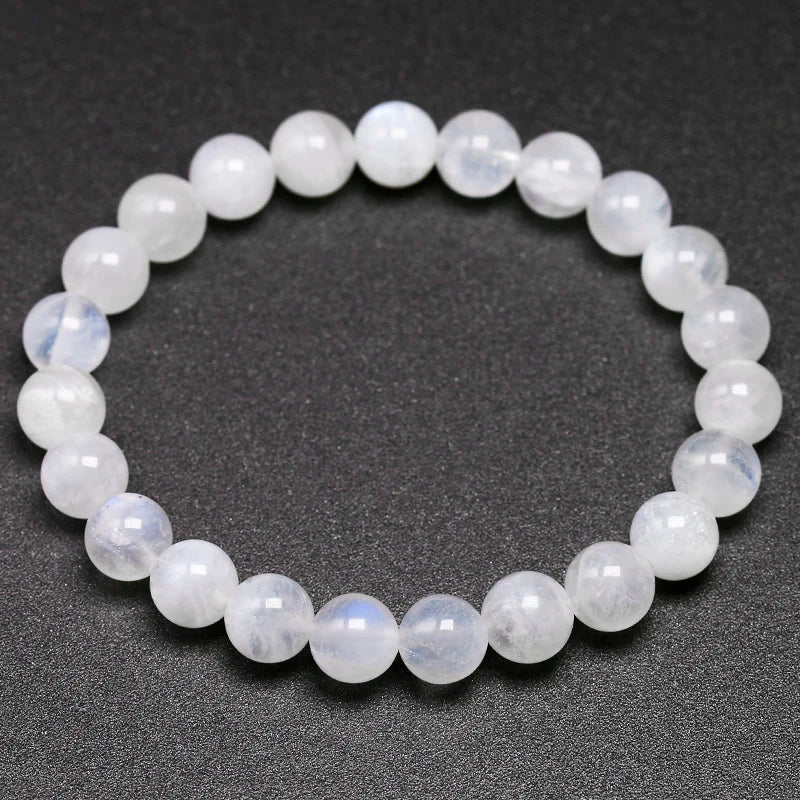 Natural rainbow Moonstone Women Bracelets Bangles Blue light Bracelets For Men Round Energy Stone Beads Handmade Jewellery Gift - KIMLUD