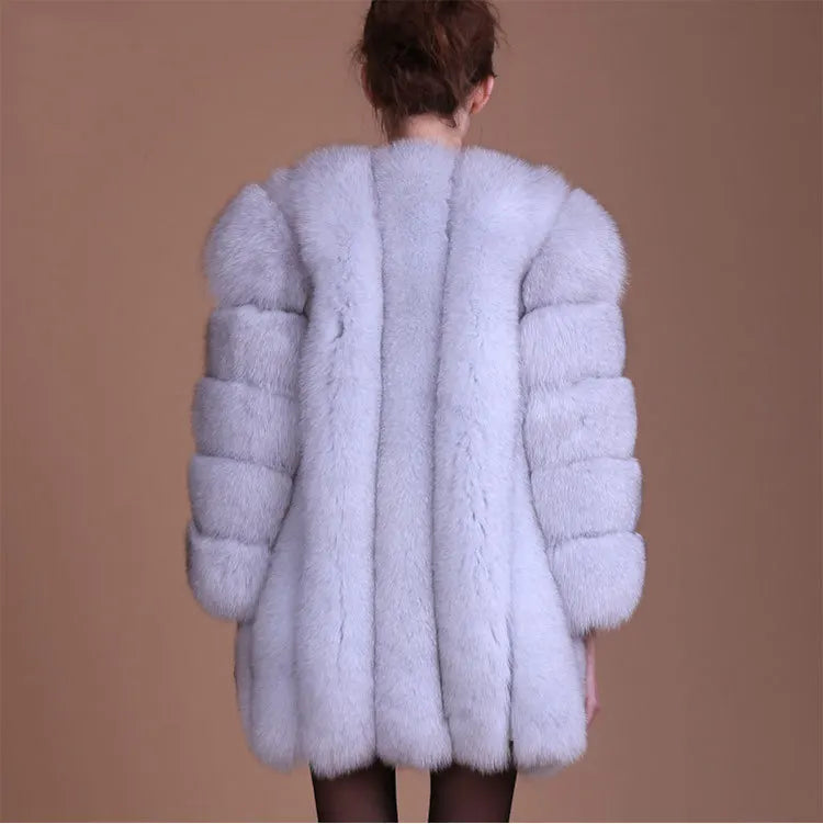 S-4XL Winter Luxury Faux Fox Fur Coat Slim Long Pink Red Blue Faux Fur Jacket Women Fake Fur Coats manteau fourrure wj1231w