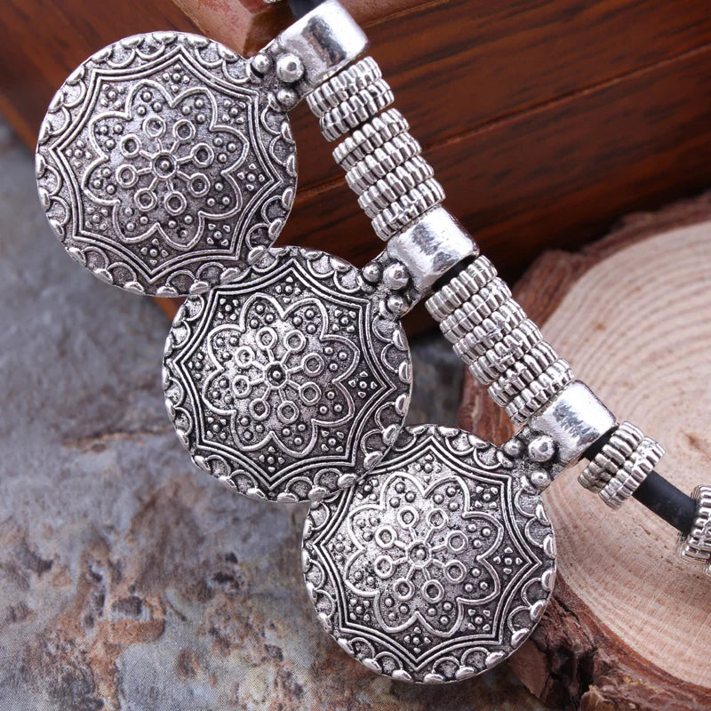 KIMLUD, Bohemian Gypsy Vintage Ethnic Tibetan Big Carved Flower Round Tassels Pendants Necklaces For Women Statement Maxi Jewelry, KIMLUD Womens Clothes