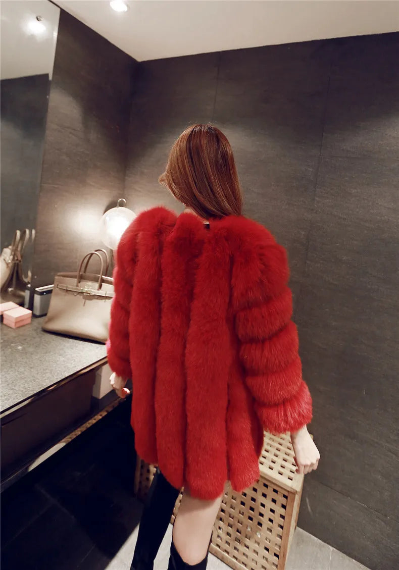 S-4XL Winter Luxury Faux Fox Fur Coat Slim Long Pink Red Blue Faux Fur Jacket Women Fake Fur Coats manteau fourrure wj1231w