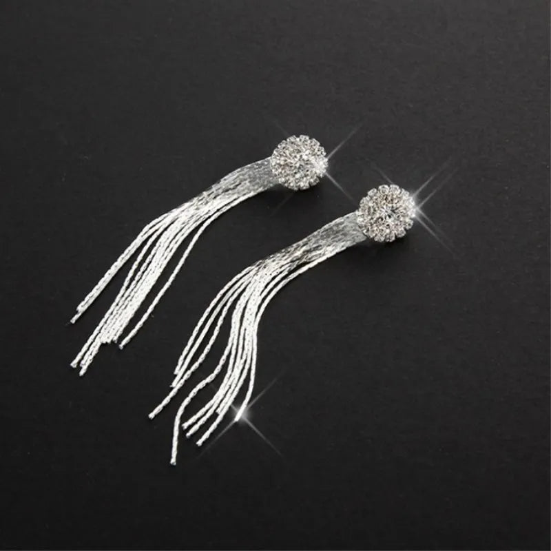 KIMLUD, Korean Fashion Personality Temperament Crystal Tassel Earrings Bridal Ear Jewelry For Women Long Oorbellen, KIMLUD Womens Clothes