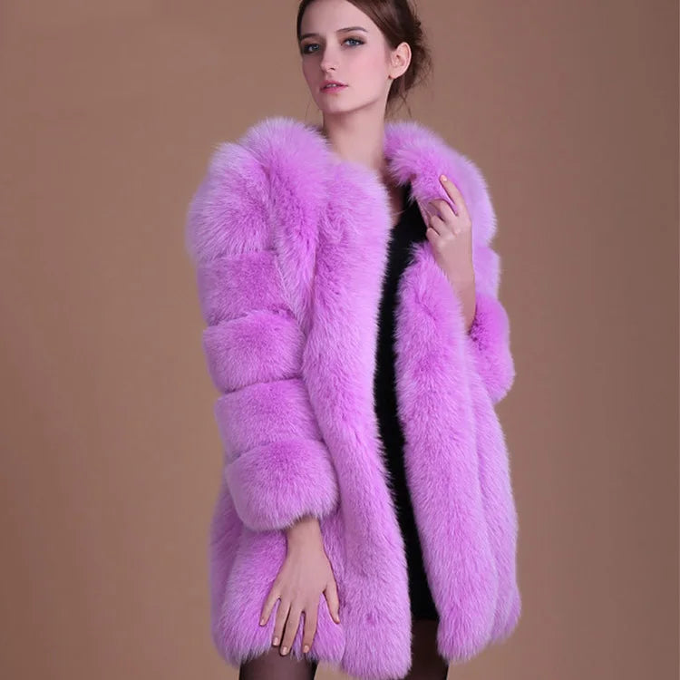 S-4XL Winter Luxury Faux Fox Fur Coat Slim Long Pink Red Blue Faux Fur Jacket Women Fake Fur Coats manteau fourrure wj1231w