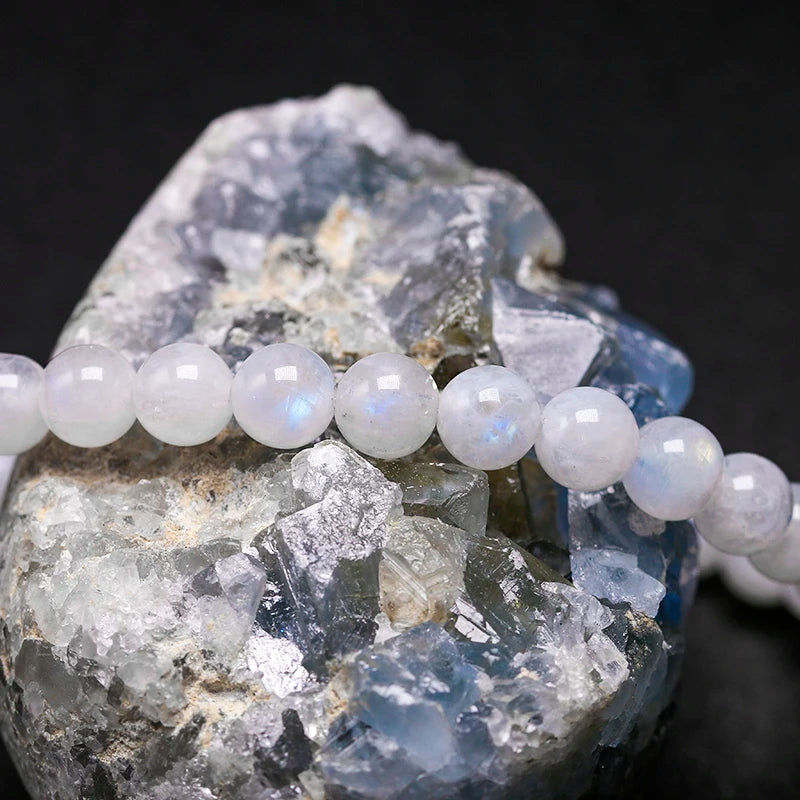 Natural rainbow Moonstone Women Bracelets Bangles Blue light Bracelets For Men Round Energy Stone Beads Handmade Jewellery Gift