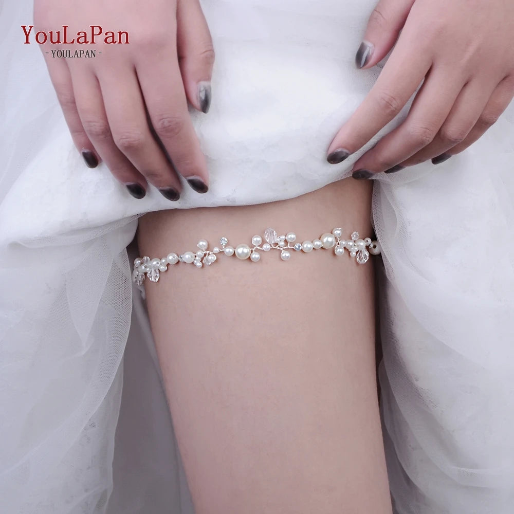 YouLaPan HT03-S Wedding Garters Pearl and Crystal Leg Ring Sexy Garters for Women/Bride Thigh Ring Bridal Leg Garter Thign Ring