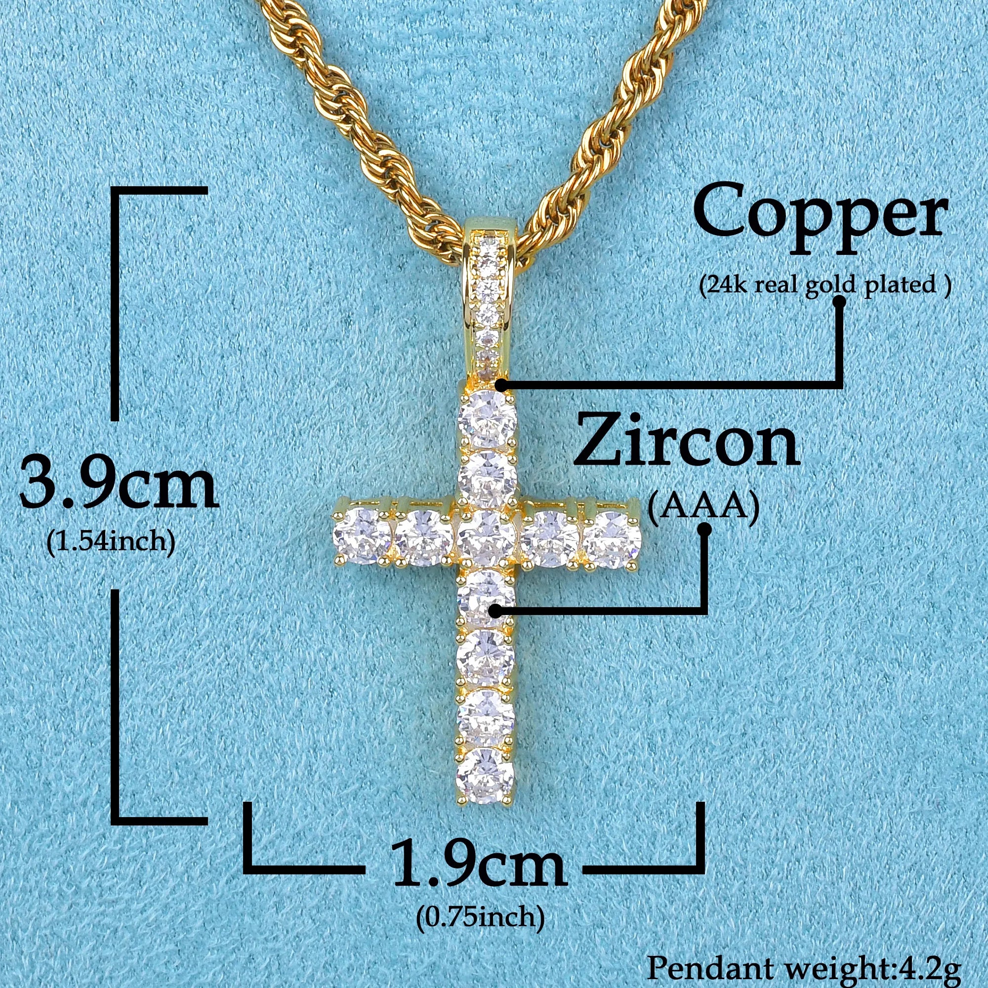 Gold Color Zircon Cross Pendant For Men Women Plated Hip Hop Rock Street Iced CZ Necklace  Jewelry