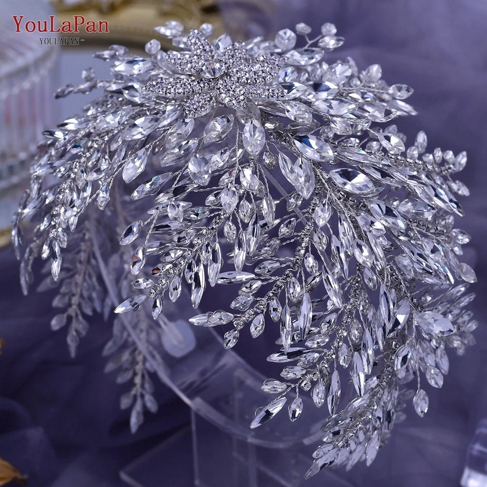 KIMLUD, YouLaPan Gorgeous Bride Tiara Women Headdress Flower Headpiece Wedding Hair Accessories Bride Headband Crystal Headwear HP420, KIMLUD Womens Clothes