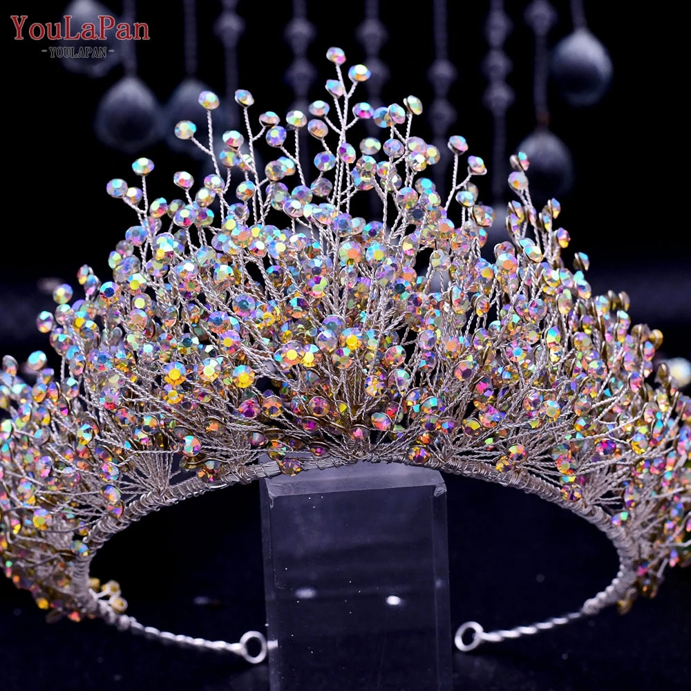 KIMLUD, YouLaPan Trendy Bridal Hair Hoop Colorful Rhinestone Wedding Crown Handmade Bride Tiara Hair Accessories Woman Headband HP193P-C, C-1 crown, KIMLUD APPAREL - Womens Clothes