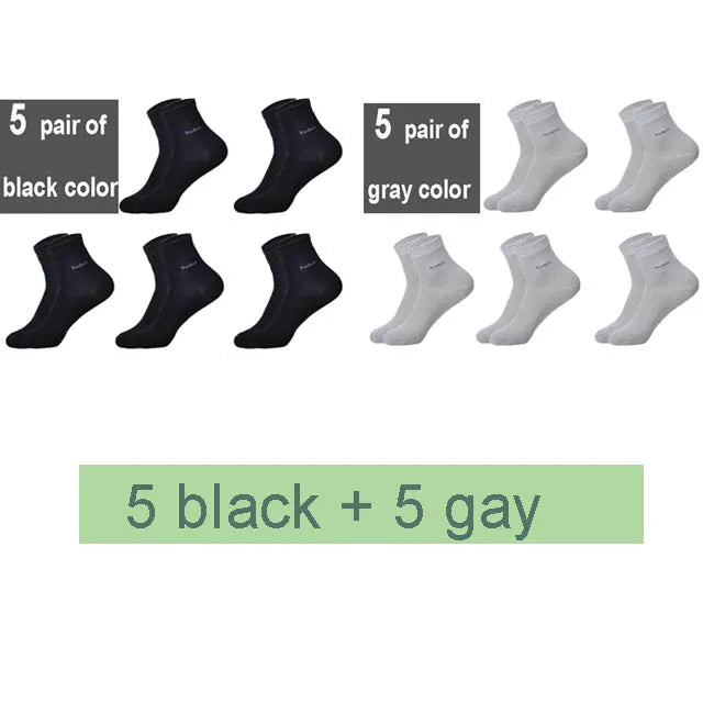 KIMLUD, 10Pairs/Lot Men Bamboo Socks Brand Comfortable Breathable Casual Business Men's Crew Socks High Quality Guarantee Sox Male Gift, 5 black  5 gray / size 38-45, KIMLUD APPAREL - Womens Clothes