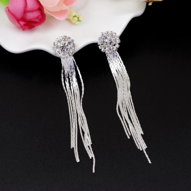 KIMLUD, Korean Fashion Personality Temperament Crystal Tassel Earrings Bridal Ear Jewelry For Women Long Oorbellen, KIMLUD Womens Clothes