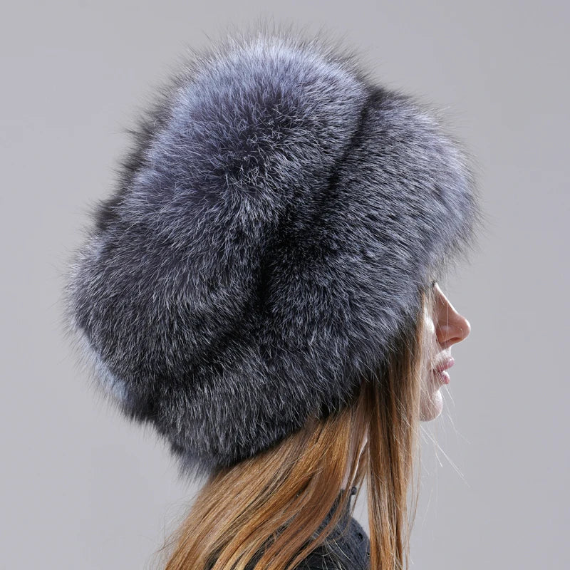 Natural Fox Fur Russian Hat Ushanka Women Winter Warm Fluffy Popular Style Female Tail Cap Fashion Real Fur Hats