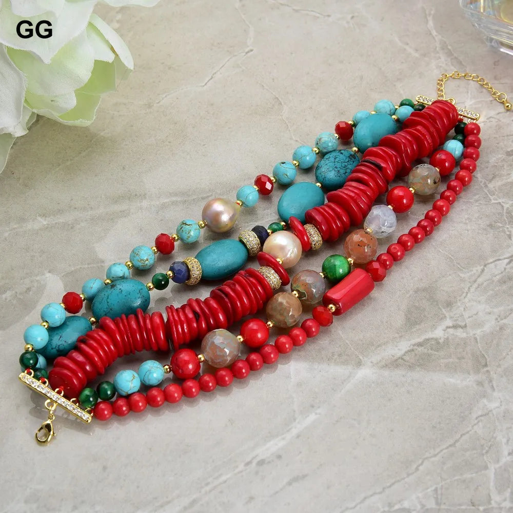 KIMLUD, GuaiGuai Jewelry 8" 5 Strands Natural Pearl Blue Turquoise Coral Gems Coral Stone Lapis Crystal Bracelet, KIMLUD Womens Clothes