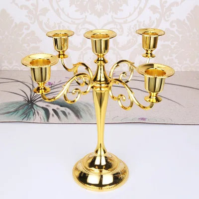 KIMLUD, Silver Gold Black Bronze Metal Candle Holder Retro 5 Arms Candle Holder Dinner Hotel Home Decor Romantic Retro Candlestick, Gold, KIMLUD APPAREL - Womens Clothes