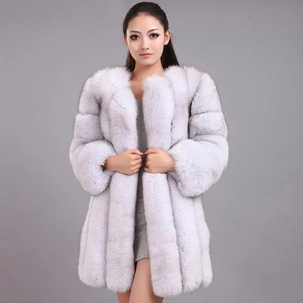 NEW Winter Woman Fluffy Faux Fur Coat Qualified Thick Imitated Fox Fur Overcoat Female Warm Outwear