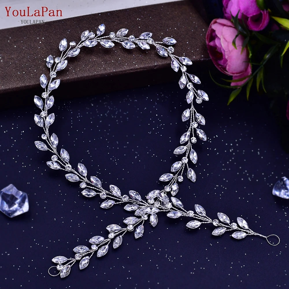 YouLaPan HP282 Wedding Headband Alloy Flower Leaf Hair Tiara Rhinestone Headpiece Bridal Headwear Hair Accessories Head Jewelry