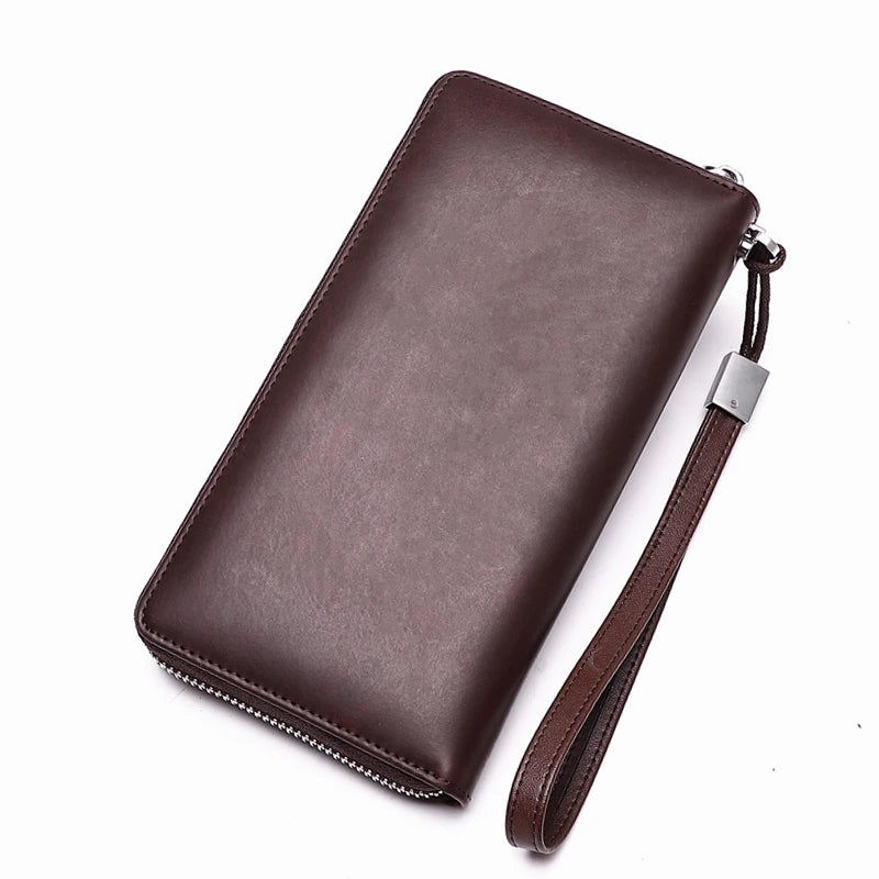 BISON DENIM Genuine leather Wallet Men Zipper Coin Pocket Long Purse Male Passport Cover RFID Blocking Card Holder Wallet