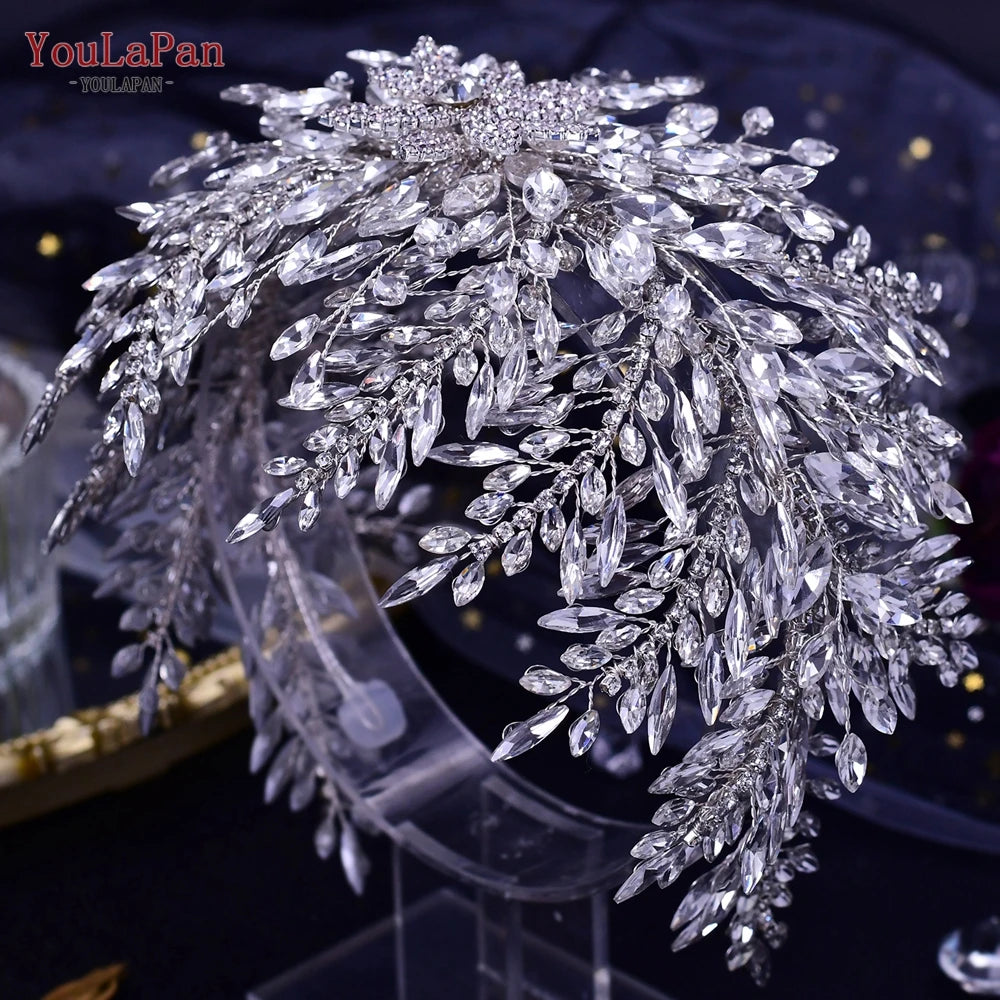 YouLaPan Gorgeous Bride Tiara Women Headdress Flower Headpiece Wedding Hair Accessories Bride Headband Crystal Headwear HP420 - KIMLUD