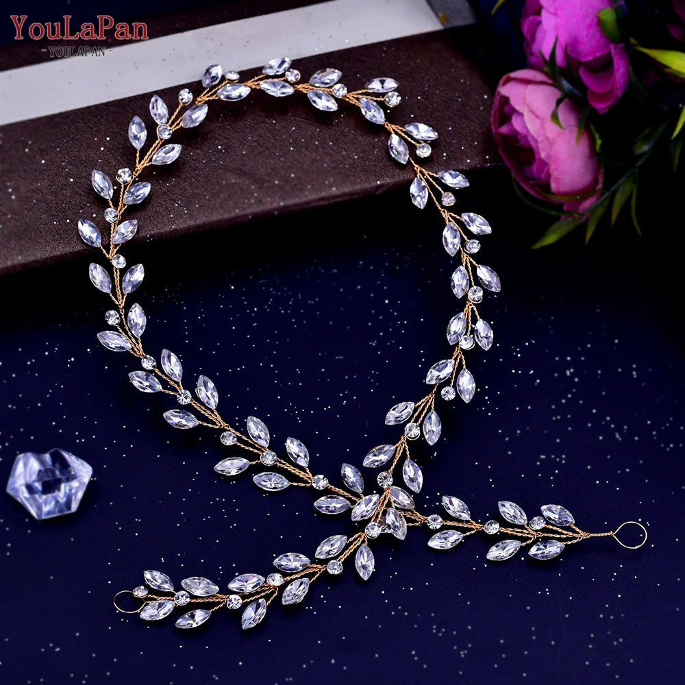 YouLaPan HP282 Wedding Headband Alloy Flower Leaf Hair Tiara Rhinestone Headpiece Bridal Headwear Hair Accessories Head Jewelry