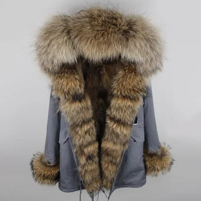 KIMLUD, womens winter jacket coat Raccoon fur Linner parkas women parka big real fox fur collar natural Roccoon fur liner Long coat, KIMLUD Womens Clothes